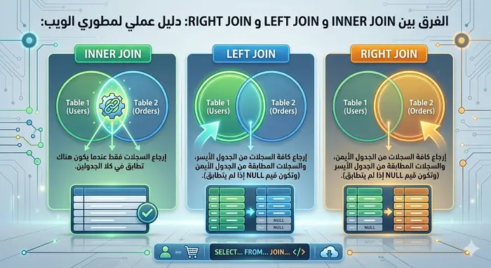 الفرق بين INNER JOIN و LEFT JOIN و RIGHT JOIN