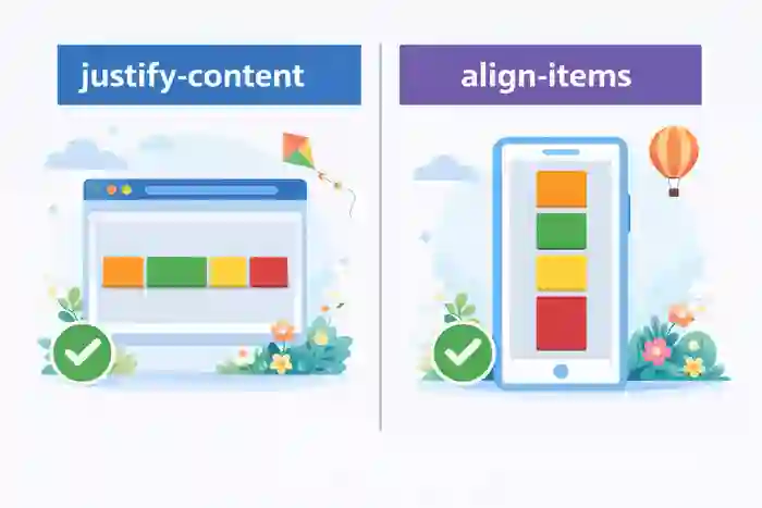 ما الفرق بين justify-content و align-items في Flexbox؟